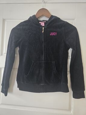 Juicy Couture Black Velour Zip Hoodie with Pink Logo Accent